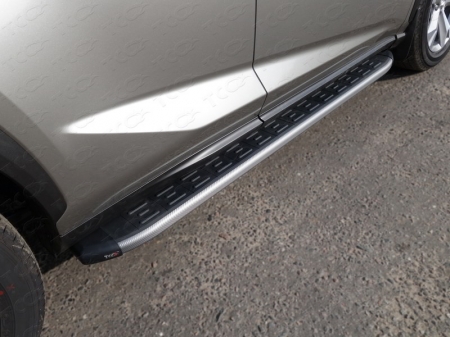 Lexus NX 200 2017-Пороги алюминиевые с пластиковой накладкой (карбон серые) 1720 мм